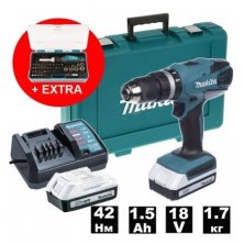 Шуруповерт Makita HP457DWE A1 + набор насадок (B-36170-10) 47шт.