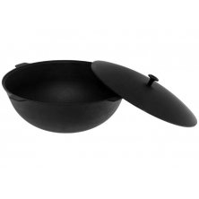 Узбекский чугунный казан Grand Metall Invest 52 см, 22 л. круглое дно, с чугунной крышкой