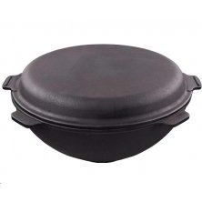 Узбекский чугунный казан Grand Metall Invest 52 см, 22 л. круглое дно, с крышкой-сковородой