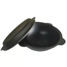 Узбекский чугунный казан Grand Metall Invest 46 см, 16 л. круглое дно, с крышкой-сковородой