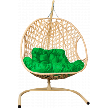 Кресло подвесное M-Group Для двоих Люкс (бежевый ротанг/зеленая подушка)