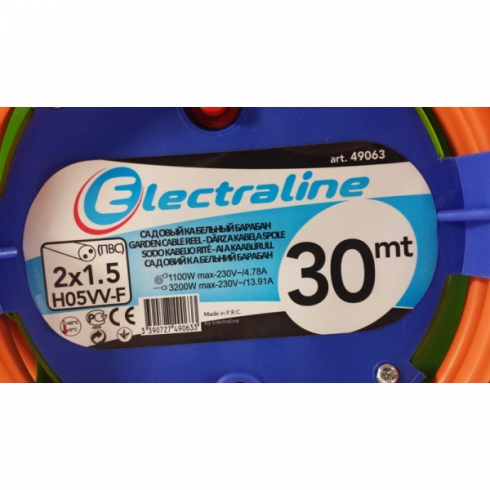 Удлинитель на катушке Electraline 49063 (30м, оранжевый, зеленый)