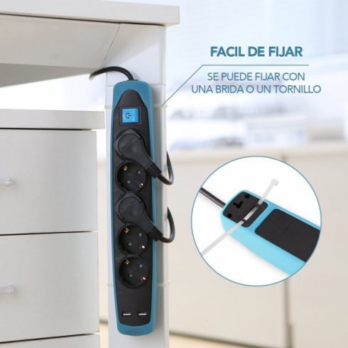 Удлинитель Electraline 62151 (2 м, черный/голубой)