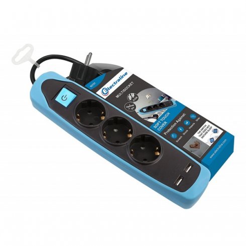 Удлинитель Electraline 62151 (2 м, черный/голубой)