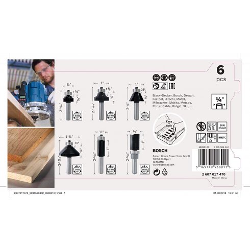 Набор кромочных фрез Bosch 1/4" (6 шт)