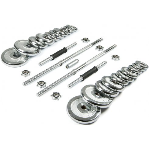 Набор хромированных гантелей и штанга Atlas Sport 50 кг в чемодане