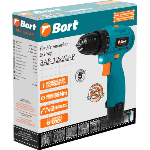 Дрель-шуруповерт Bort BAB-12X2LI-P (93414011)