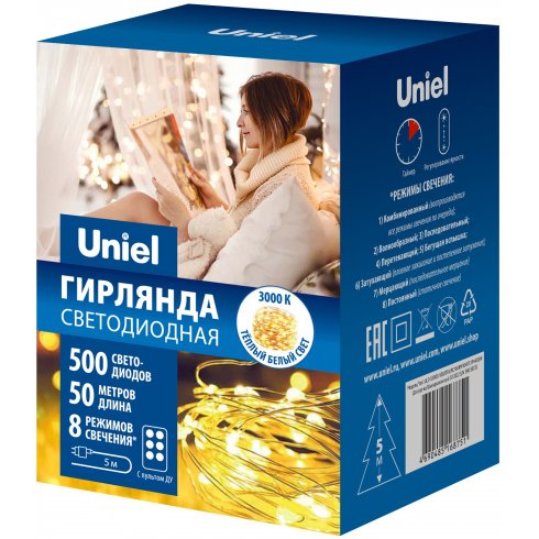 Гирлянда cветодиодная Uniel ULD-S5000-500/DTA/RC Warm White IP44 Dew