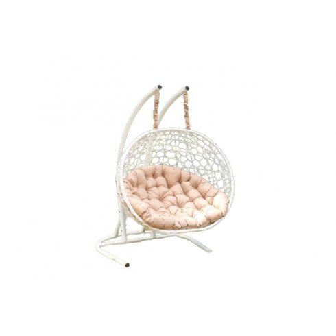 Кресло-кокон подвесное двухместное Ураспецмаш Риторика Магна (белое с бежевой подушкой)