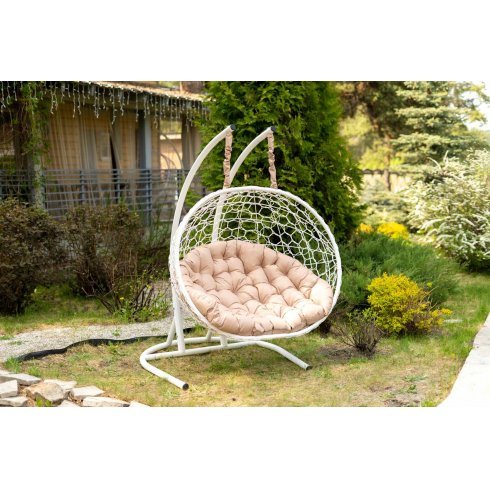 Кресло-кокон подвесное двухместное Ураспецмаш Риторика Магна (белое с бежевой подушкой)