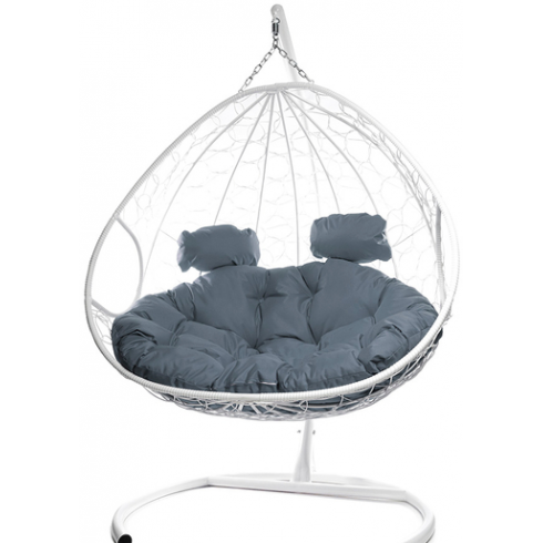 Кресло подвесное M-Group для двоих (белый ротанг/серая подушка)