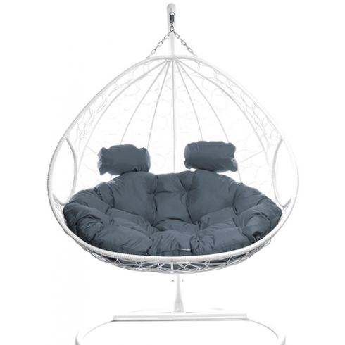 Кресло подвесное M-Group для двоих (белый ротанг/серая подушка)