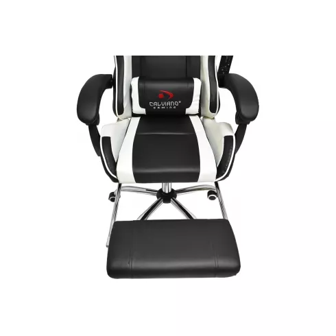 Массажное кресло Calviano Avanti Ultimato (black/white/black) с подножкой