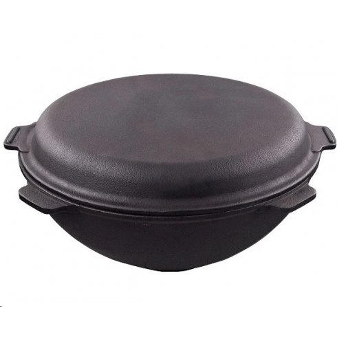 Узбекский чугунный казан Grand Metall Invest 52 см, 22 л. круглое дно, с крышкой-сковородой