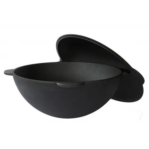 Узбекский чугунный казан Grand Metall Invest 46 см, 16 л. круглое дно, с крышкой САДЖ