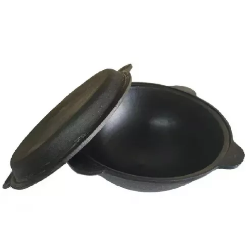 Узбекский чугунный казан Grand Metall Invest 46 см, 16 л. круглое дно, с крышкой-сковородой