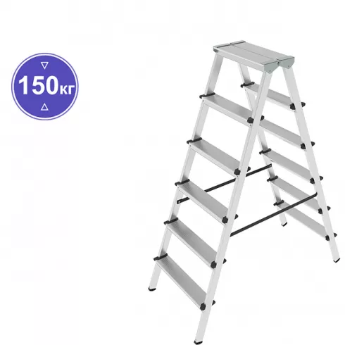 Стремянка алюминиевая двухсторонняя Новая высота 6 ступеней 1120206