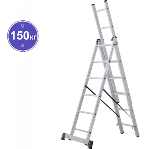 Лестница алюминиевая трехсекционная новая высота 6 ступеней 1230306