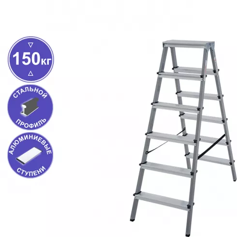 Стремянка двухсторонняя комбинированная Новая Высота 6 ступеней 1140206