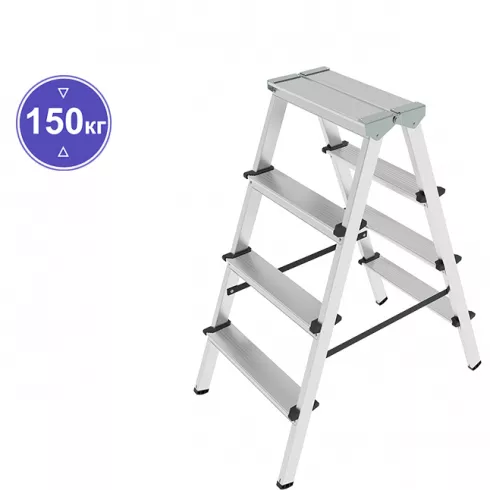 Стремянка алюминиевая двухсторонняя Новая высота 4 ступеней 1120204