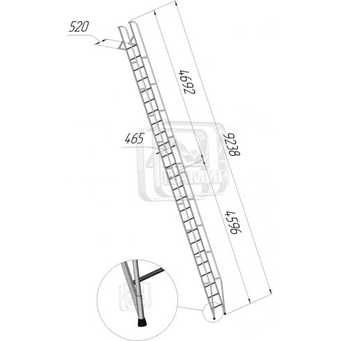 Лестница приставная наклонная алюминиевая Памир ЛПНА-8.2М