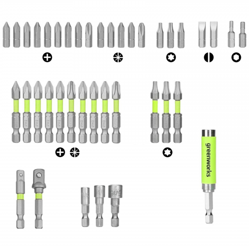 Набор бит, торцевых головок и адаптеров GreenWorks 2944207