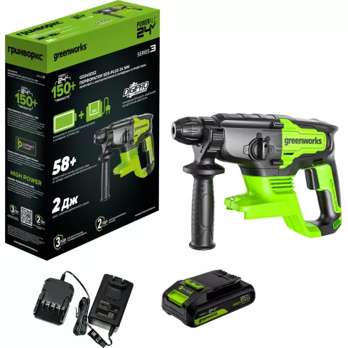 Перфоратор аккумуляторный Greenworks 24V GD24SDS (3803007CUA)