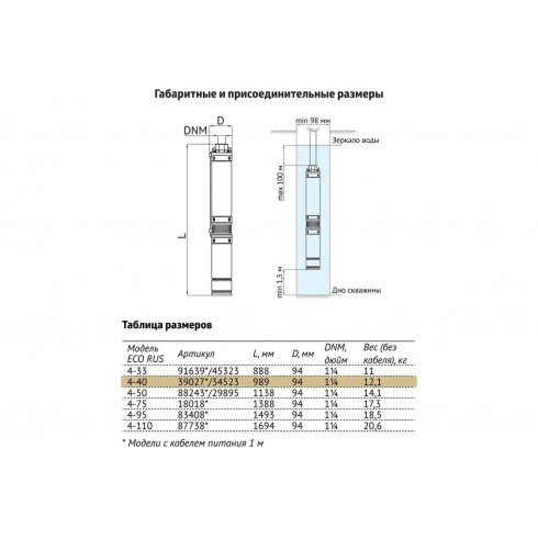 Насос скважинный Unipump ECO RUS 4-40 (1 м)