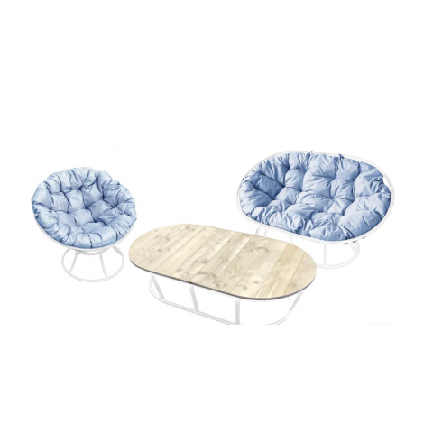 Комплект садовой мебели M-Group Мамасан, Папасан и стол (белый/серая подушка)