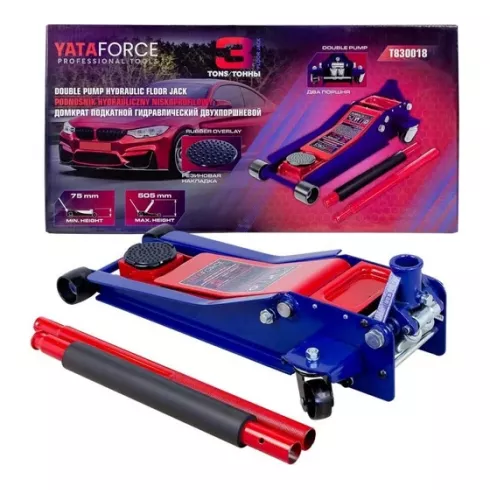 Домкрат подкатной гидравлический низкопрофильный двухпоршневой Yataforce YF-T830018
