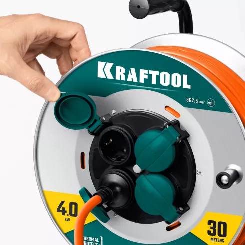 Удлинитель силовой на стальной катушке Kraftool EXPERT (55089-30)