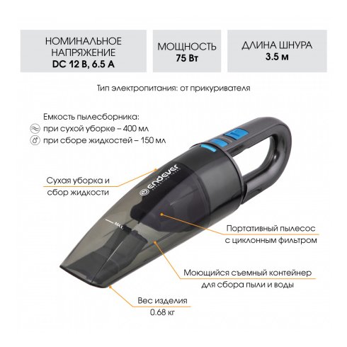 Портативный пылесос Endever Skyclean VC-291 (серый)