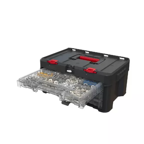 Ящик для инструмента Keter Stack'N'Roll 3 Organizers Set (черный/красный)