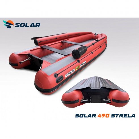 Лодка надувная моторная Solar-490 Strela Jet Tunnel с фальшбортом красный