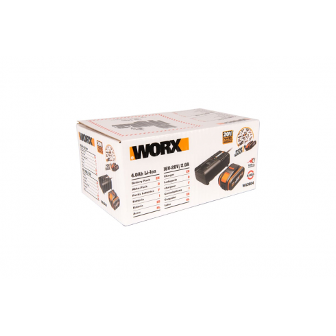 Комплект Worx WA3604: аккумулятор 4 Ач и зарядное устройство 2А