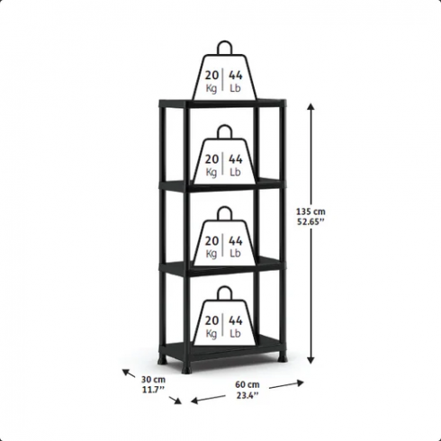 Стеллаж Keter Kis Plus 60/30/4 (4 полки, черный)