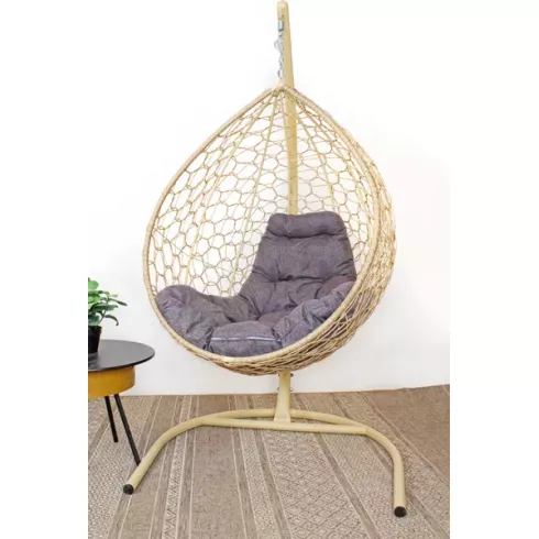 Кресло подвесное M-Group Капля Home (бежевый ротанг/пепел подушка)