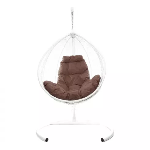 Кресло подвесное M-Group Капля складное (белый ротанг/коричневая подушка)