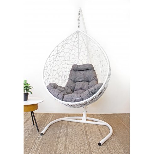 Кресло подвесное M-Group Капля Home (белый ротанг/пепел подушка)