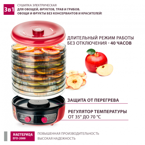 Сушилка для овощей и фруктов Мастерица EFD-2000 3в1 (вишневый/черный)