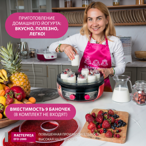Сушилка для овощей и фруктов Мастерица EFD-2000 3в1 (вишневый/черный)