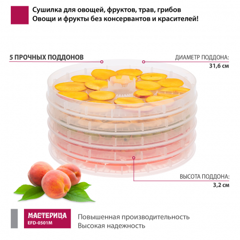 Сушилка для овощей и фруктов Мастерица EFD-0501M (прозрачный)