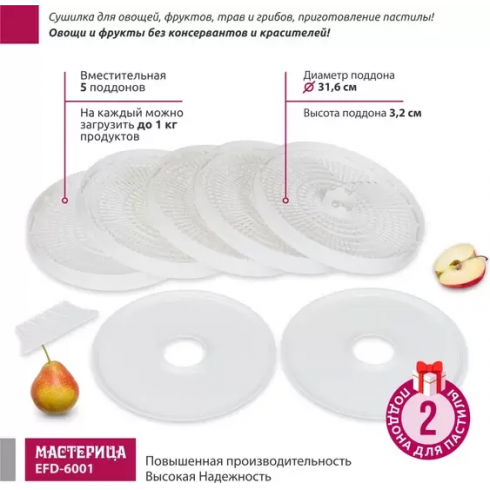 Сушилка для овощей и фруктов Мастерица EFD-6001 (белый)