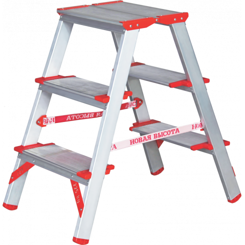 Стремянка алюминиевая двухсторонняя индустриальная Новая Высота 3 ступеней 51202203