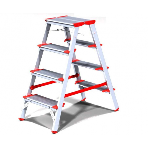 Стремянка алюминиевая двухсторонняя индустриальная Новая Высота 4 ступеней 51202204