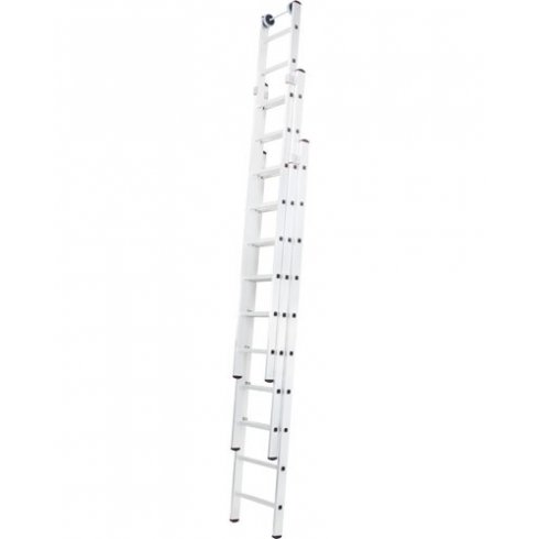 Лестница алюминиевая раздвижная трехсекционная индустриальная Новая высота 15 ступеней 5270315