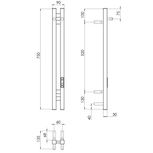 Полотенцесушитель электрический Gloss & Reiter URBAN Э2.К.6х75.PI2 Таймер.МУАР Black