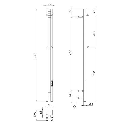 Полотенцесушитель электрический Gloss & Reiter URBAN Э2.К.6х120.PI2 Таймер черный