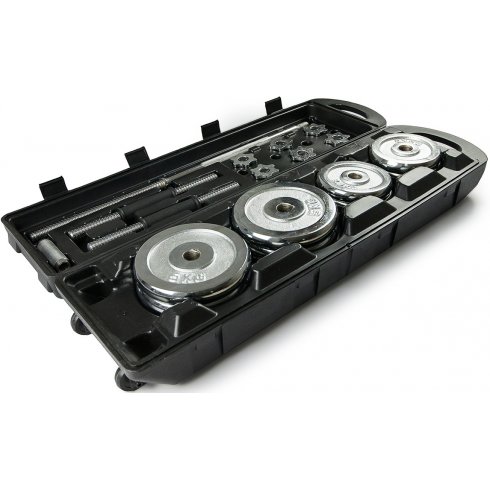 Набор хромированных гантелей и штанга Atlas Sport 50 кг в чемодане